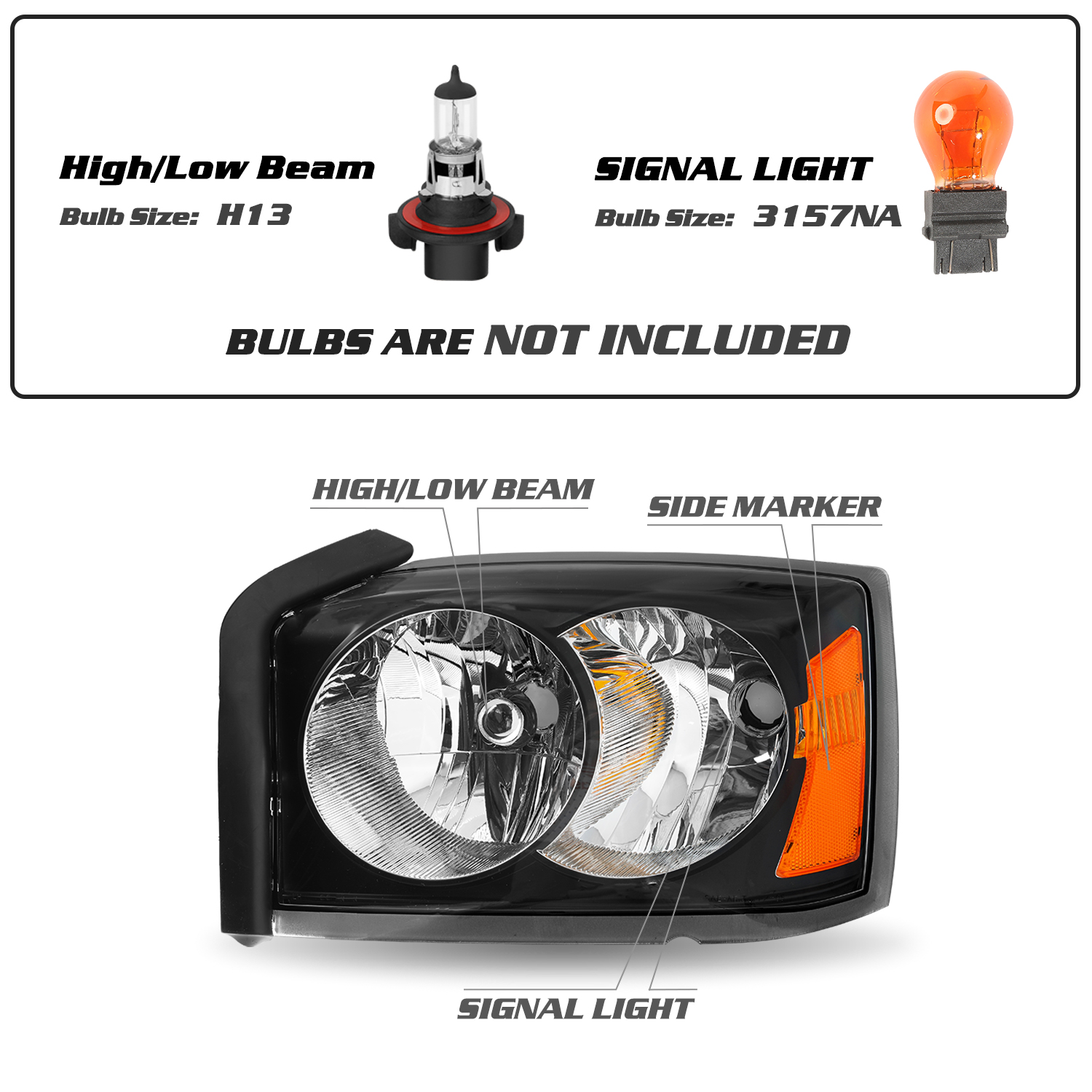 For 2005 2006 2007 Dodge Dakota Headlights  Amber Headlamp Left+Right 05-07