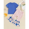 thumbnail image 4 of Suealasg Toddler Girls Summer Outfits 1T 2T 3T 4T 5T Short Sleeve Baseball Letter Print T-Shirt +Elastic Striped Flare Pants Little Girls 2Pcs Sport Style Clothes, 4 of 9