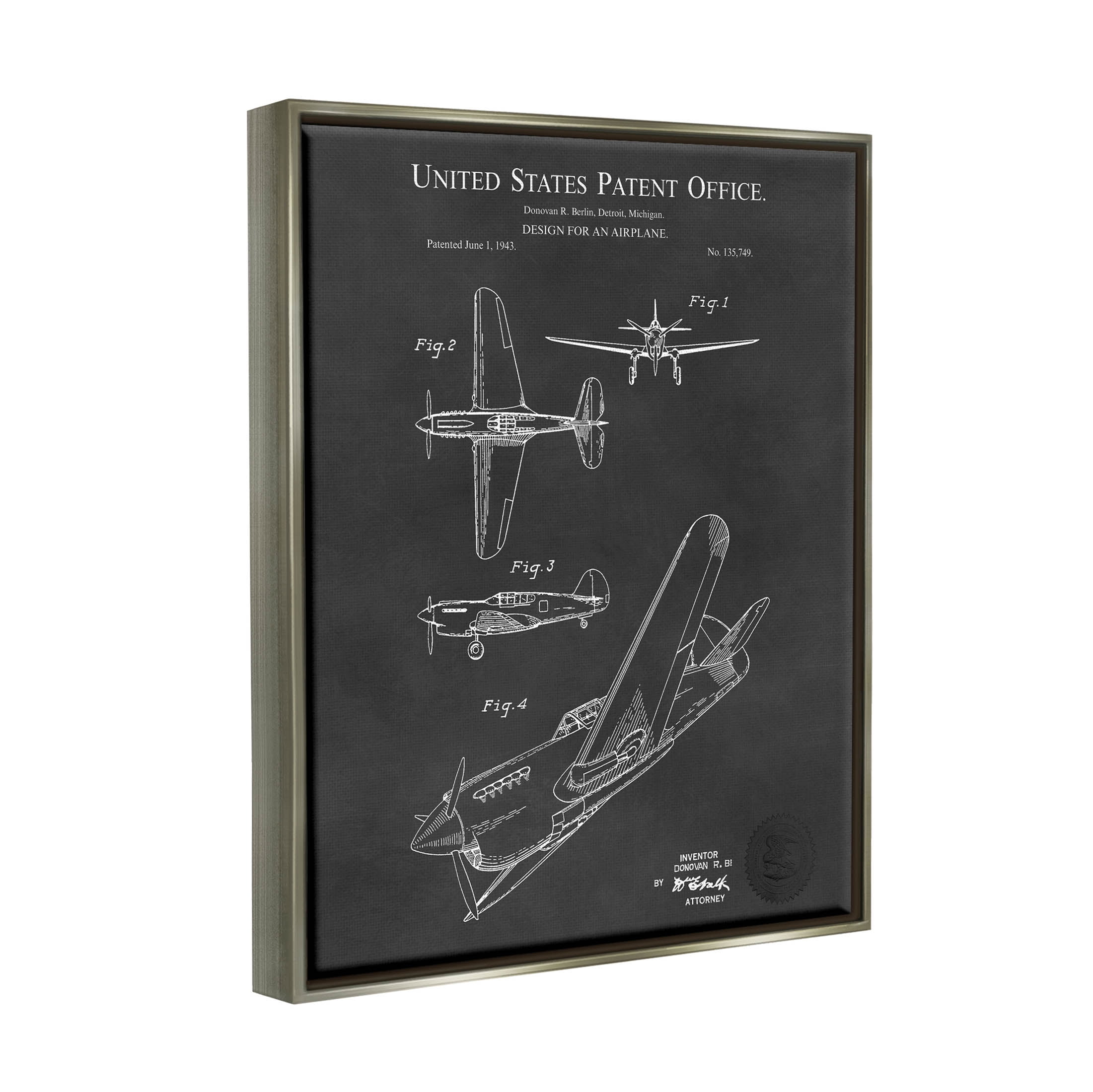 Stupell Industries Detailed Aircraft Blueprint Chart Graphic Art Luster Gray Floating Framed Canvas Print Wall Art, Design by Karl Hronek