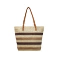 thumbnail image 2 of Linnome Striped Woven Straw Beach Tote Bag Large Capacity Summer Carryall Handbag Color Block Weave Shopping Shoulder Bag for Seaside Vacation Daily Outdoor Outings, 2 of 6