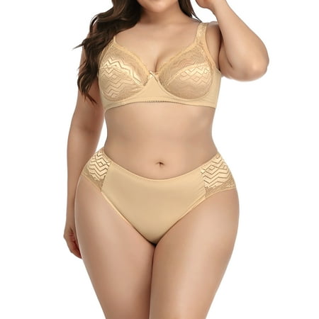 

Women s Plus Size Underwire Push-Up Lace Trim Adjustable Straps Comfort Bra and Panty Set