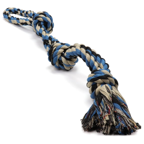 Pacific Pups Products Interactive Dog Toys, Blue, Tough Twisted Rope Toy with 3 Knots