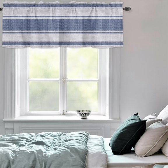 Valances for Windows,Blue Stripes Retro Linen Kitchen Curtain Valance Short Rod Pocket Panels Modern Minimalism Small Window Treatment for Living Room Bedroom Bathroom,42"Wx18"L