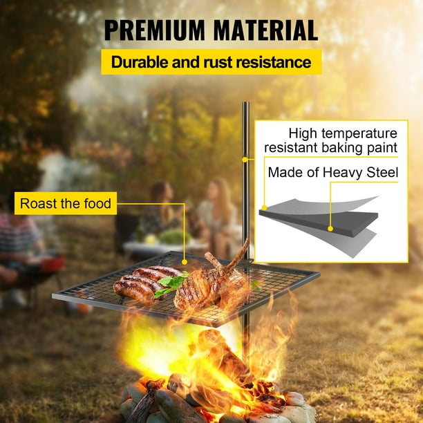 Grill Grate 24 in. x 24 in. Single Layer Open Fire Heavy-Duty Steel  Campfire Swivel Grill with Heat Dissipation Handle