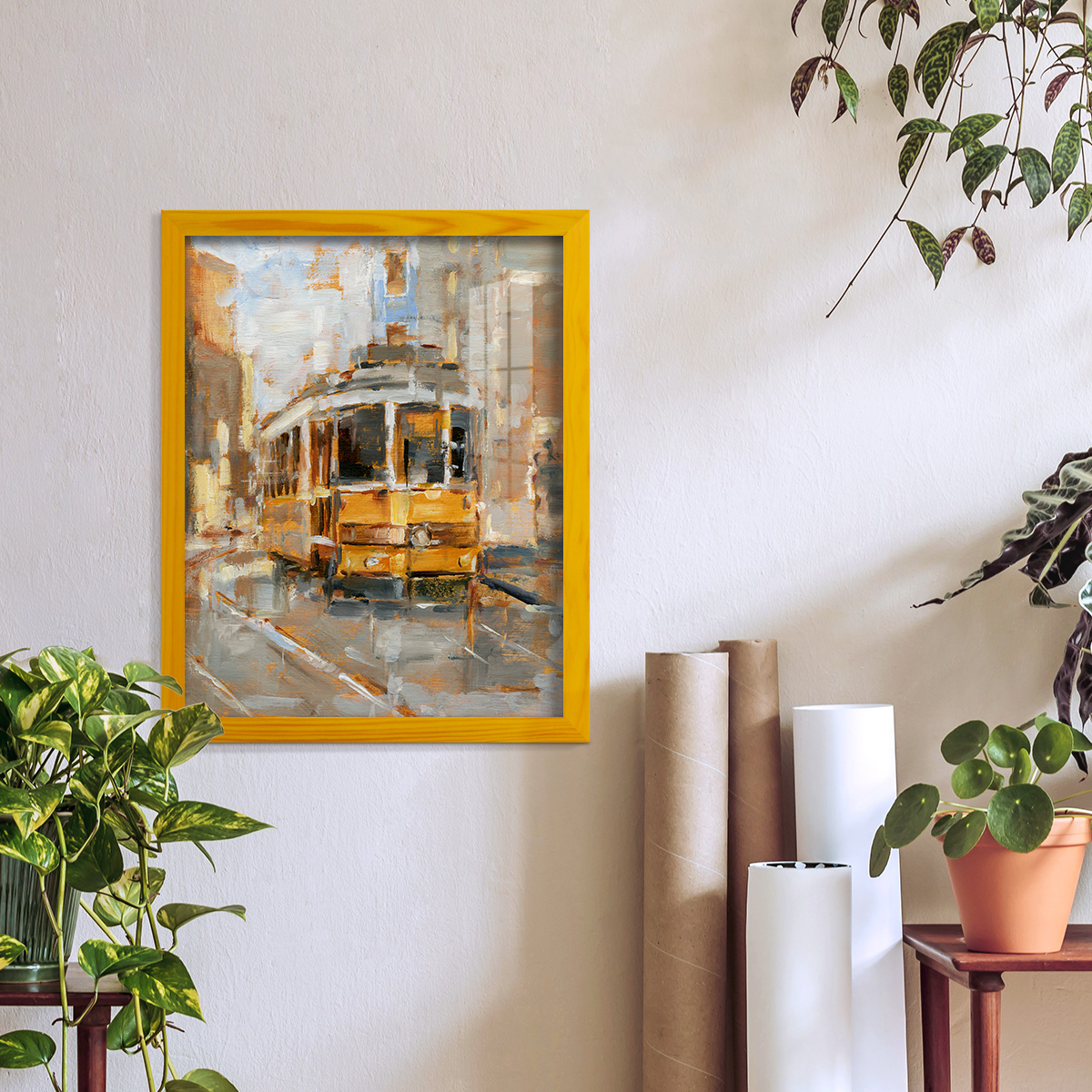 Day Trolley II - Framed Print w/glass - Sunflower Yellow