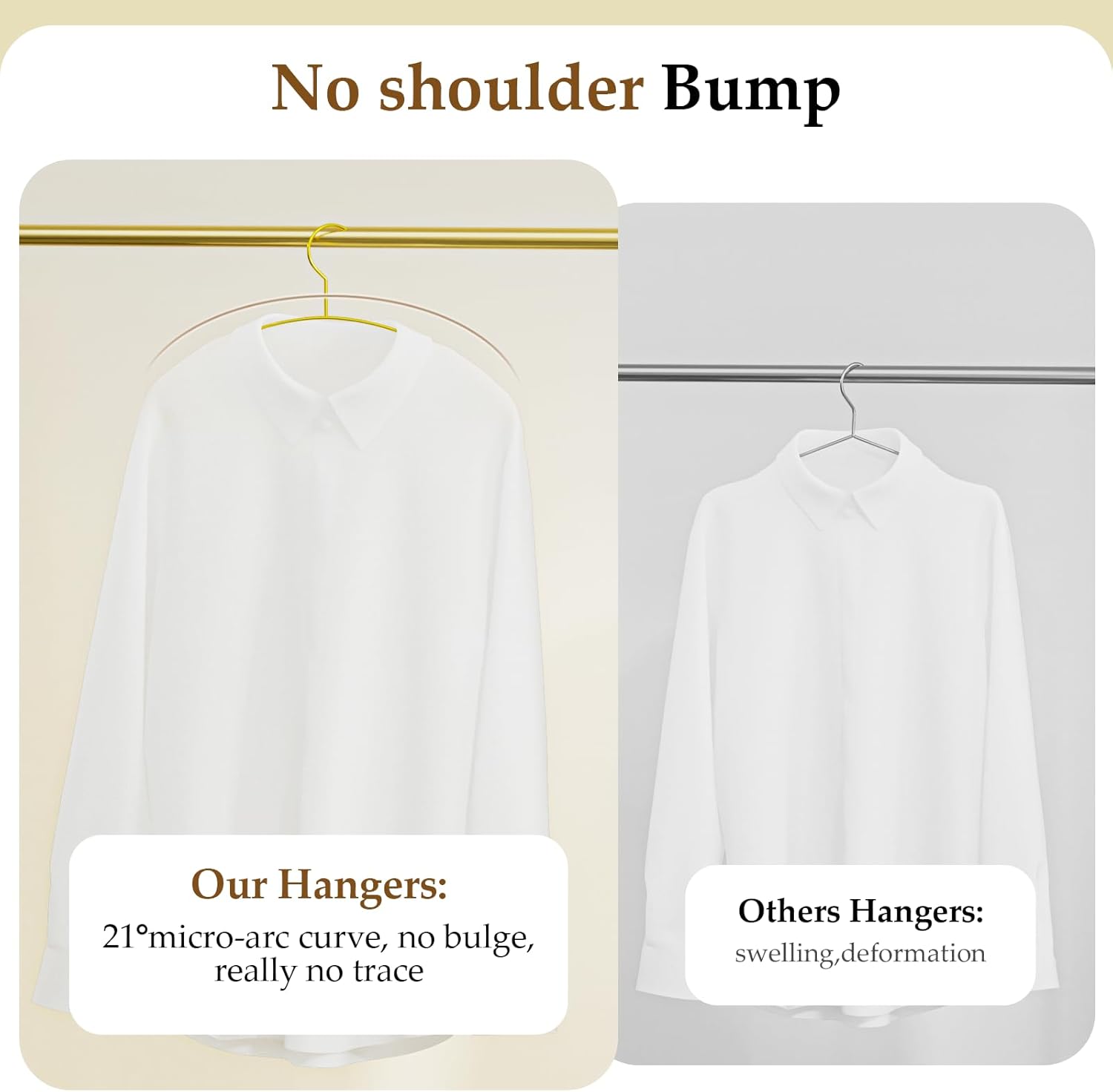 SPECILITE Metal Coat Hangers, 15 Pack No Shoulder Bump Clothes Hangers, Space-Saving  for Suit, Sweaters, Jackets, Pants - Gold