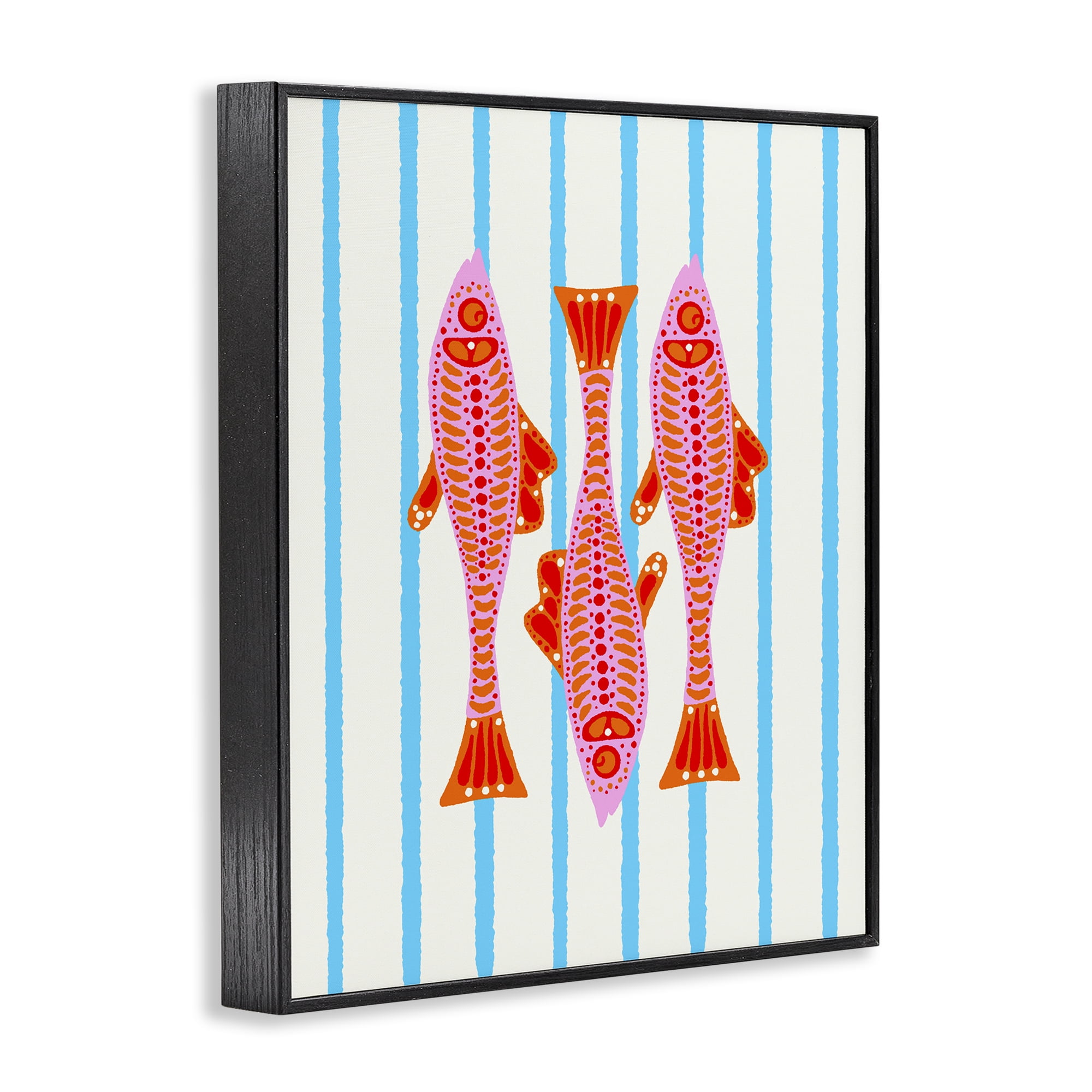 Stupell Industries Bright Aquatic Fish on Stripes Black Framed Giclee Art, design by Indira Prieto | IndySign