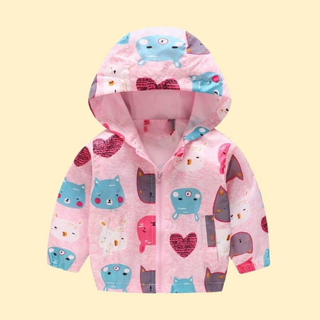 

cllios Toddler Kids Baby Boys Girls Fashion Cute Cartoon Flowers Car Pattern Windproof Jacket Hooded Coat