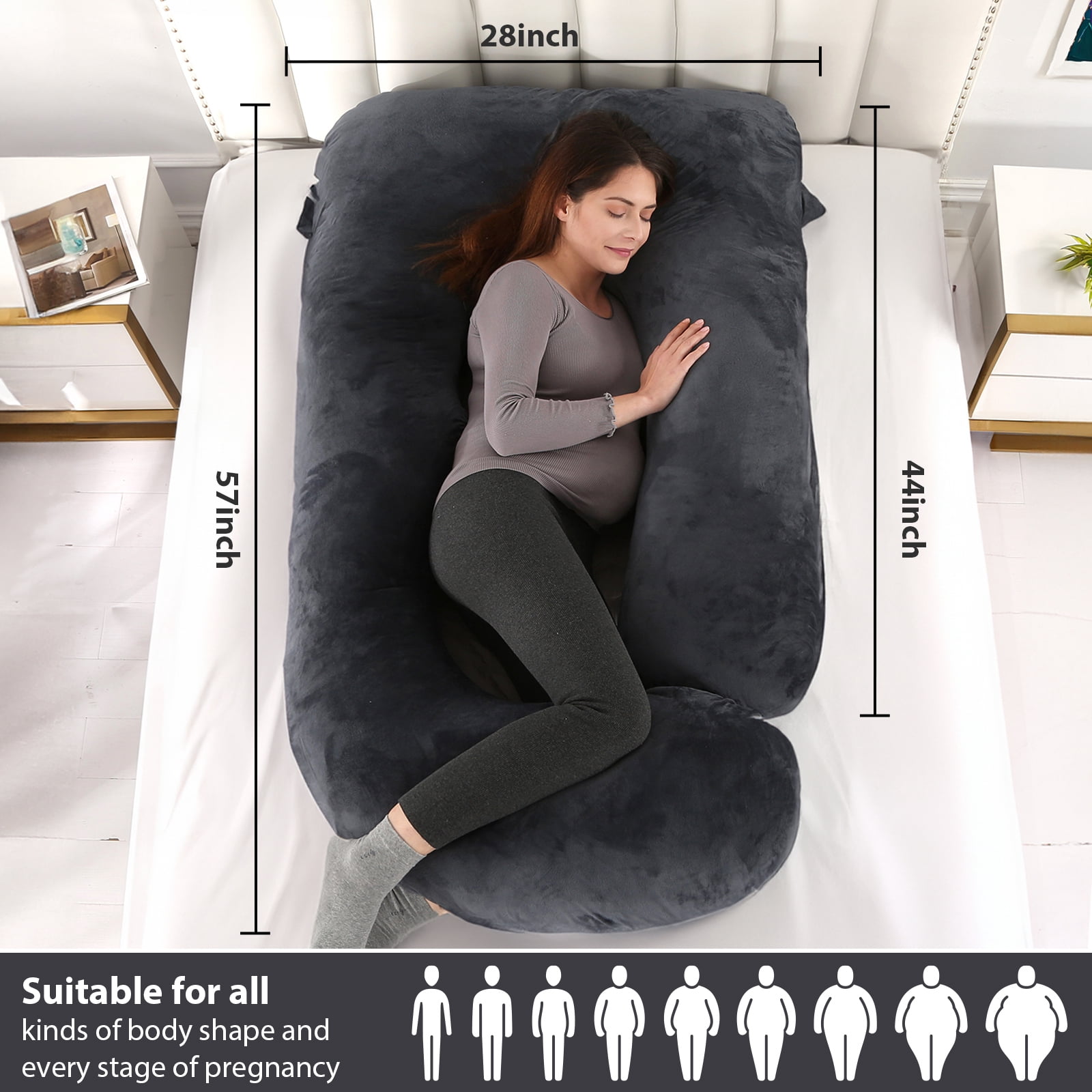 BATTOP Pregnancy Pillow,Body Maternity Pillow for Sleeping with Removable Cover,Support for Head,Back,Legs,Belly,Hips,57 Inch Body Pillow for Pregnant Women