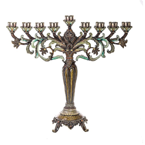 Legacy Judaica Beautiful Jeweled Menorah for Chanukah – Mint Green Stone Accents, Classic Branch Style - for Standard Hanukkah Candles – 12.5" Tall x 14" Wide