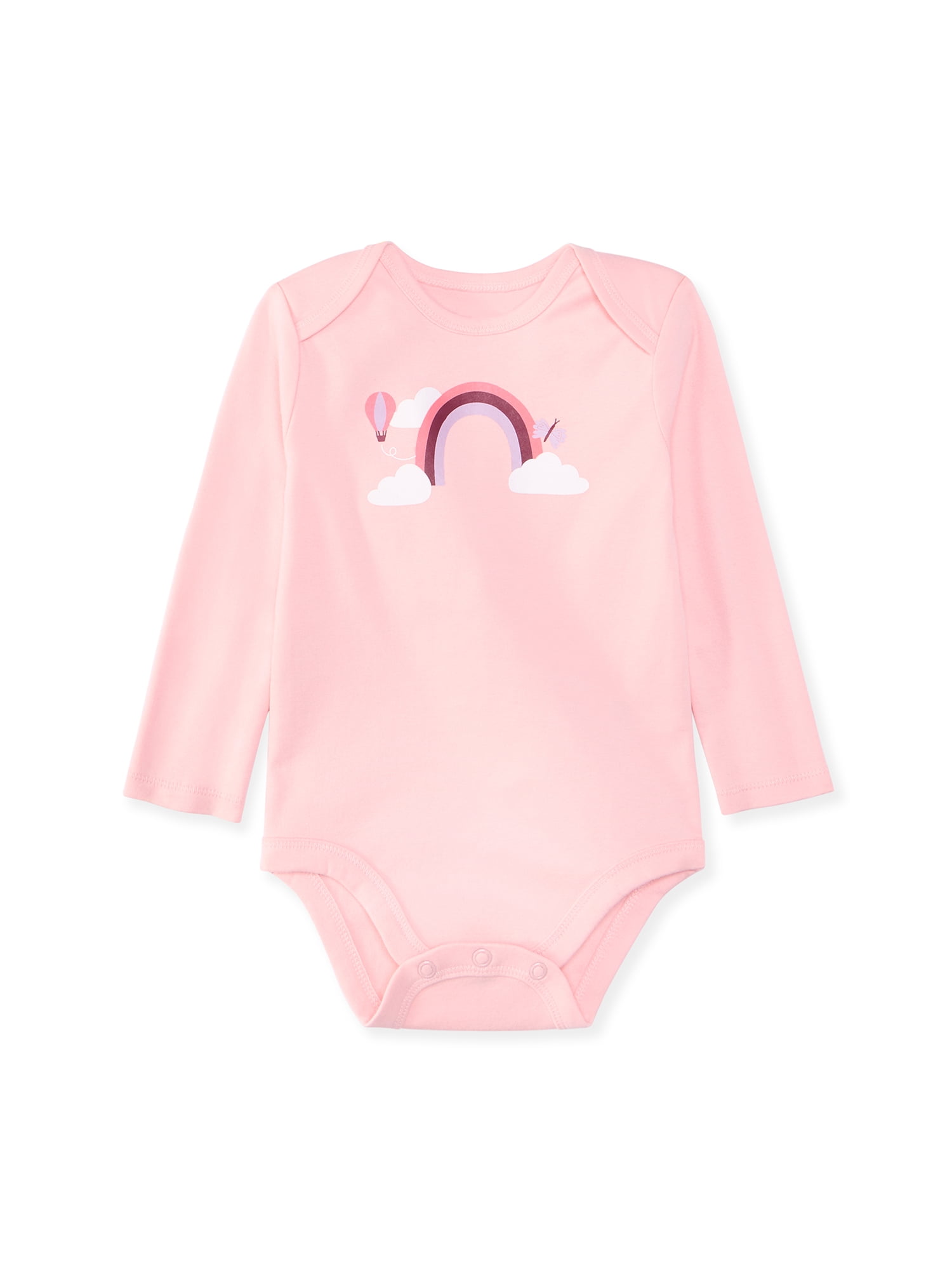 Garanimals Newborn & Baby Girl 100% Cotton Long Sleeve Bodysuits, Sizes 0–24M, 4-Pack