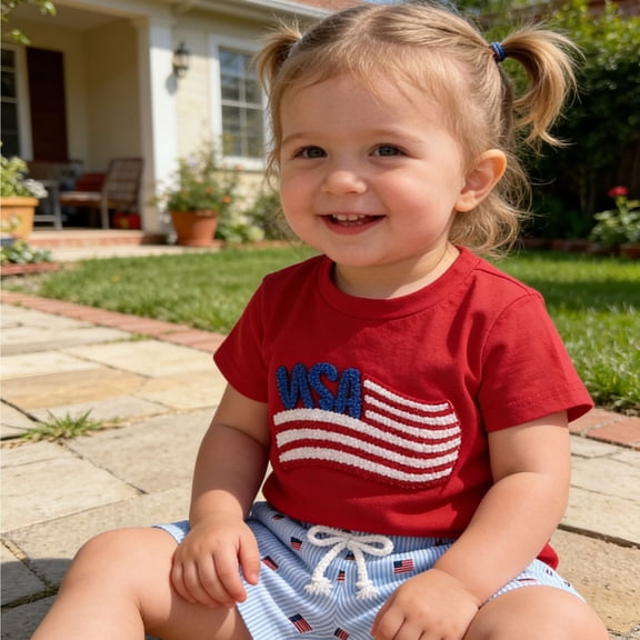 KDFJPTH Toddlers Outfits Sets Patriotic Boys 2 Piece Independence Day Celebrations Holiday Festivities Kids Clothing Sets