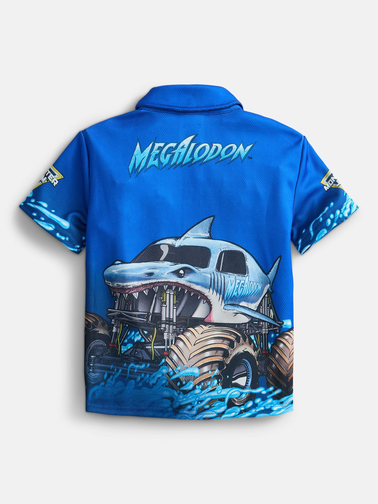 Monster Jam Megladon Toddler Boys Button Shirt with Short Sleeves, Sizes 12M-5T