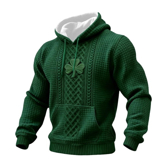 IWRICH Men's St. Patrick's Day Shamrock Art Printed Hoodies Long Sleeve Casual Hooded Sweatshirts Holiday Plus Size Pullover Tops 02-Dark Green XL