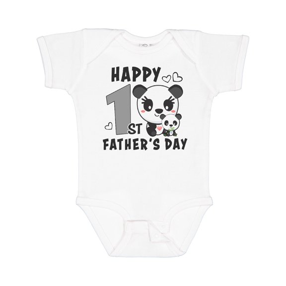 Inktastic Happy 1st Fathers Day with Pandas Girls Baby Bodysuit