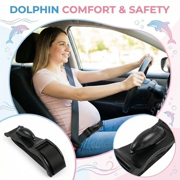 Dolphin Pregnant Women Car Safety Belt Adjuster, Universal For Vehicle Seatbelts, Black, 1 Pack