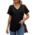 thumbnail image 4 of UVN Summer Blouses for Women Short Sleeves V Neck Shirts Curved Hem Loose Fit Tunic Tops, 4 of 9