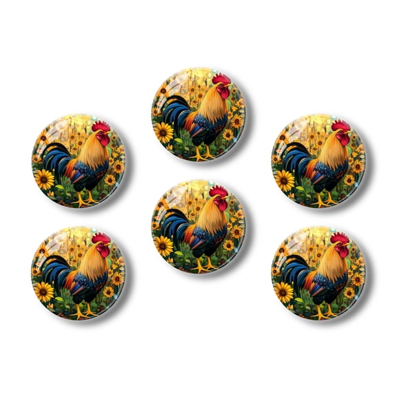 Glass Refrigerator Magnet 6Pcs Magnetic Fridge Sticker,Decor for Kitchen,Whiteboard,Cabinet,Artistic Rooster Portrait In Field
