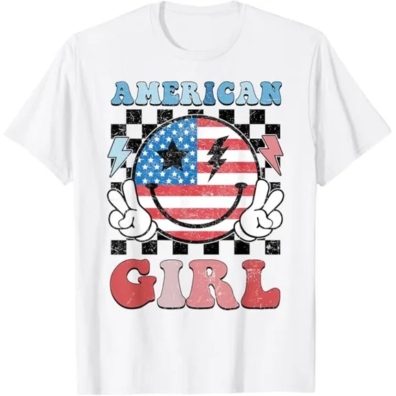 Hot Trending American Girl Teens 4Th Of July Patriotic T-Shirt S-5Xl Birthday Gifts; For Men & Women