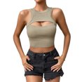 thumbnail image 1 of Camiseta sin mangas con corte informal para mujer, Top ajustado sin mangas de punto acanalado con cuello redondo para verano, 1 of 6