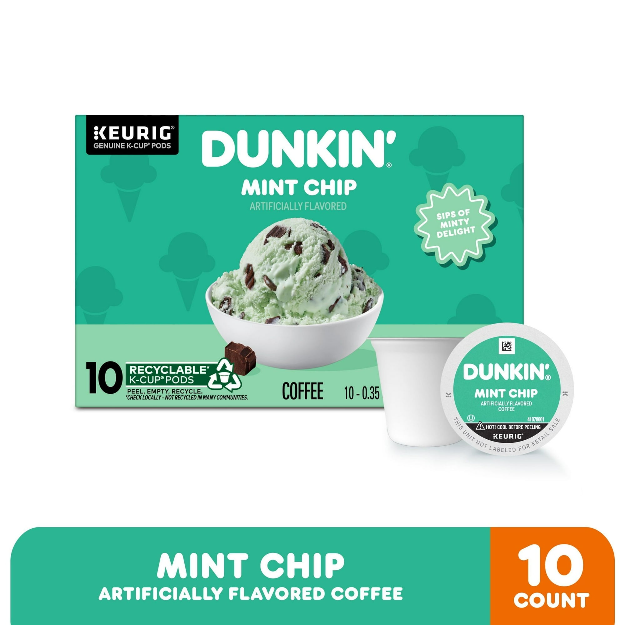 Dunkin’ Mint Chip Artificially Flavored, Dark Roast, Coffee, Keurig K Cup Pods, 10 Count Box (2 PACK)