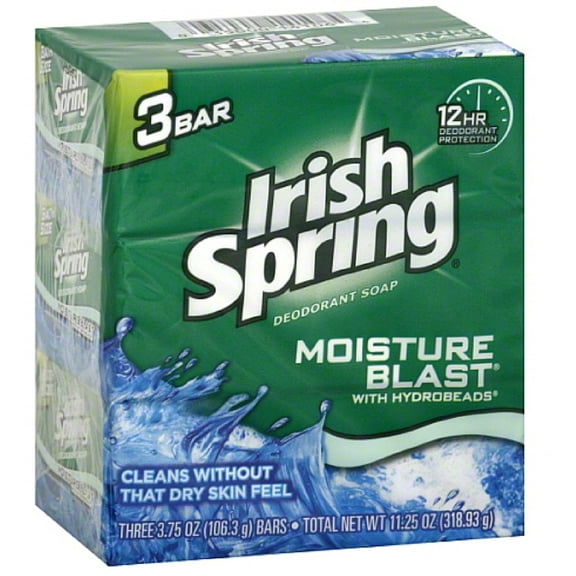 Irish Spring Moisture Blast Deodorant Bar Soap, 3.75 oz bars, 3 ea (Pack of 4)