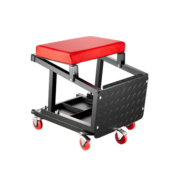 VEVOR Mechanic Stool, 300 lbs Capacity Garage Seat/Work Stool with Wheels, 360° Swivel Rolling Workshop Stool with Tool Tray, Mechanics Creeper Seat/Step Stool