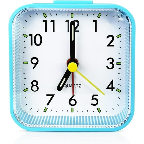Small Battery Operated Analog Alarm Clock, Travel Clock,Slient Bedside Clocks for Bedrooms Bathroom Shelf Desk,Blue