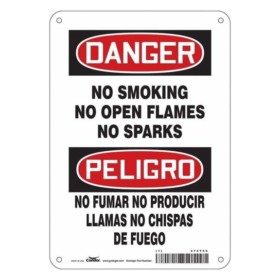 Safety Sign, 10" H, 7 in W,  Horizontal Rectangle, English, Spanish, 474T46
