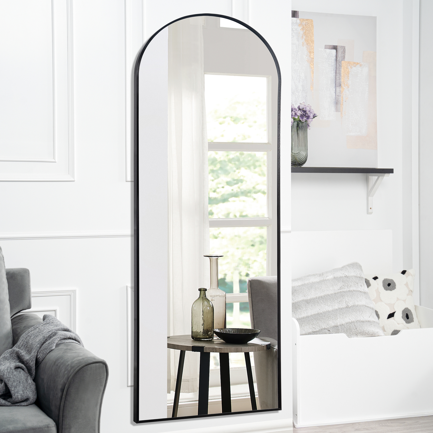 Naomi Home 71”x 31” Mabel Arched Aluminum Mirror Full Length Mirror Free Standing Leaning/Hanging/Mounted Mirror Aluminum Frame for Modern Living, Black