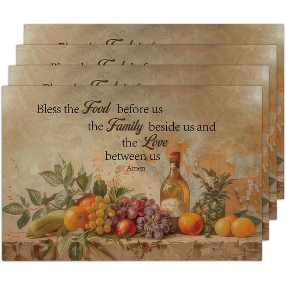 Vintage Wine Placemats Set of 4, Washable Heat Resistant Placemats Kitchen Table Mats,12x18 Inch Christian Place Mats for Home Restaurant Farmhouse, Indoor Outdoor Party Table Decoration
