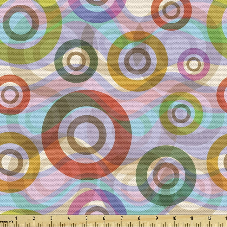 Retro Sofa Upholstery Fabric by the Yard Hippie Style Punk Sixties Circles Ring Shapes Round in Colors Various Weathered Tones Decorative Fabric for