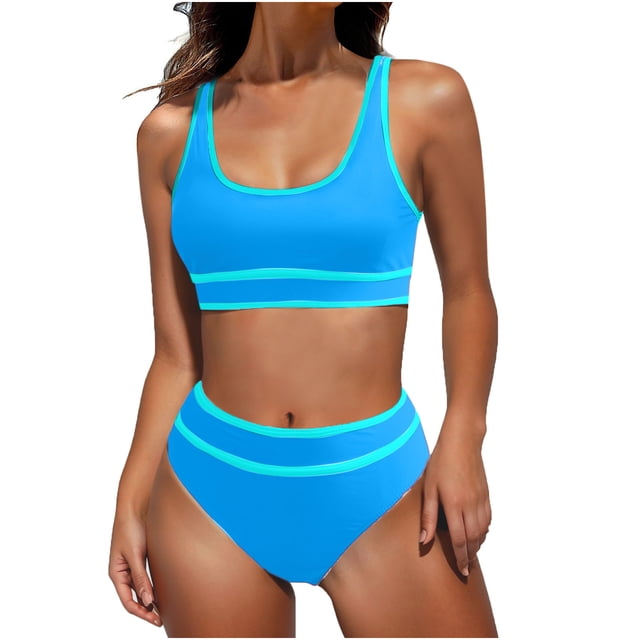 FAIWAD Womens 2 Piece Swimsuits Sports Color Block Bikini Sets Removable Bra Pad Full Coverage Bathing Suits for Girls