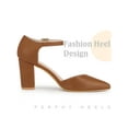 thumbnail image 3 of BLISSFUL STEP Ankle Strap Pointy Toe Chunky Heel Pumps for Women Brown 6, 3 of 6