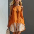 thumbnail image 2 of GILIGEGE Two Piece Sets for Women Sleeveless Linen Blend Tank Top and Striped Elastic Waist Shorts Trendy Casual Lounge Sets Tunic Top Loose Fit Blouse Beach Vacation Summer Basic Clothes Orange, 2 of 7