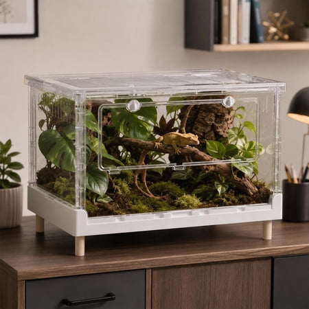 Transparent Reptile Terrarium, 27.5 Inch Spacious Acrylic Pet Enclosure, Ventilated Habitat for Lizards, Geckos, Small Snakes, Tree Frogs & Amphibians