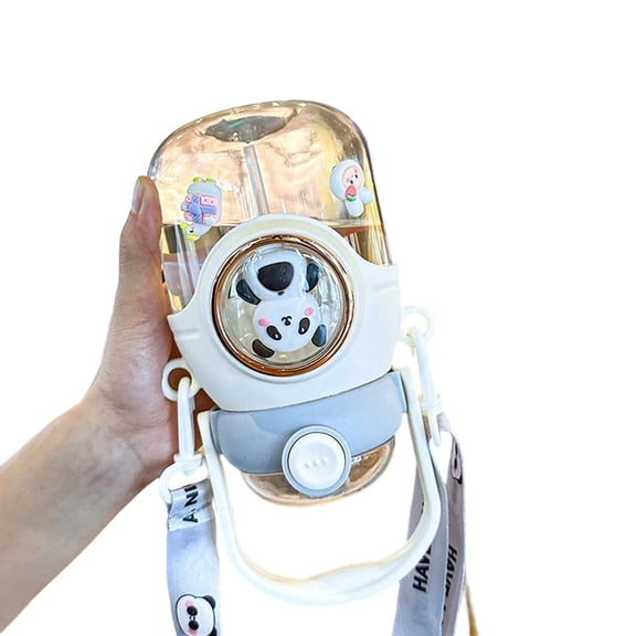 Water Bottle, Leak-proof Water Bottle with Adjustable Shoulder Strap, Portable Water Bottle Kawaii Straw Cup for Summer Cold Drinks