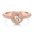 thumbnail image 2 of Gem Stone King 18K Rose Gold Plated Silver Peach Morganite and White Moissanite Engagement Ring for Women (0.96 Cttw, Round 5MM, Available in Size 5, 6, 7, 8, 9), 2 of 6