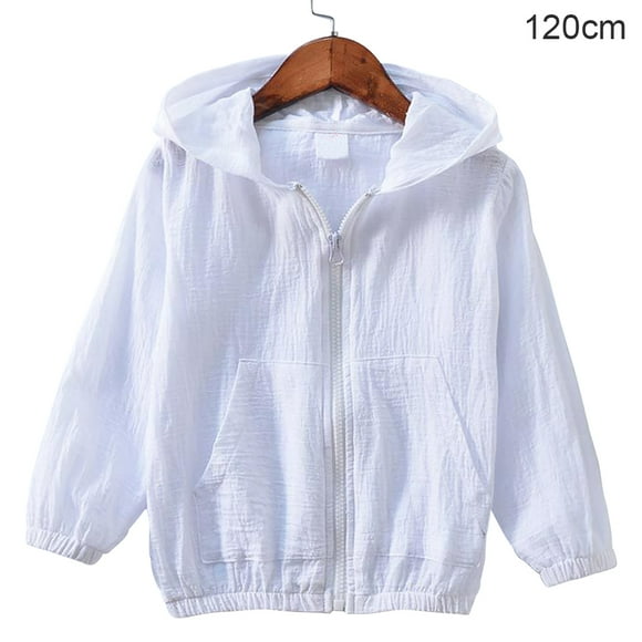 Abrigo para niños Chaqueta con capucha de algodón con protección solar para bebé niña niño, blanco, 120 cm kenally AP001415-18