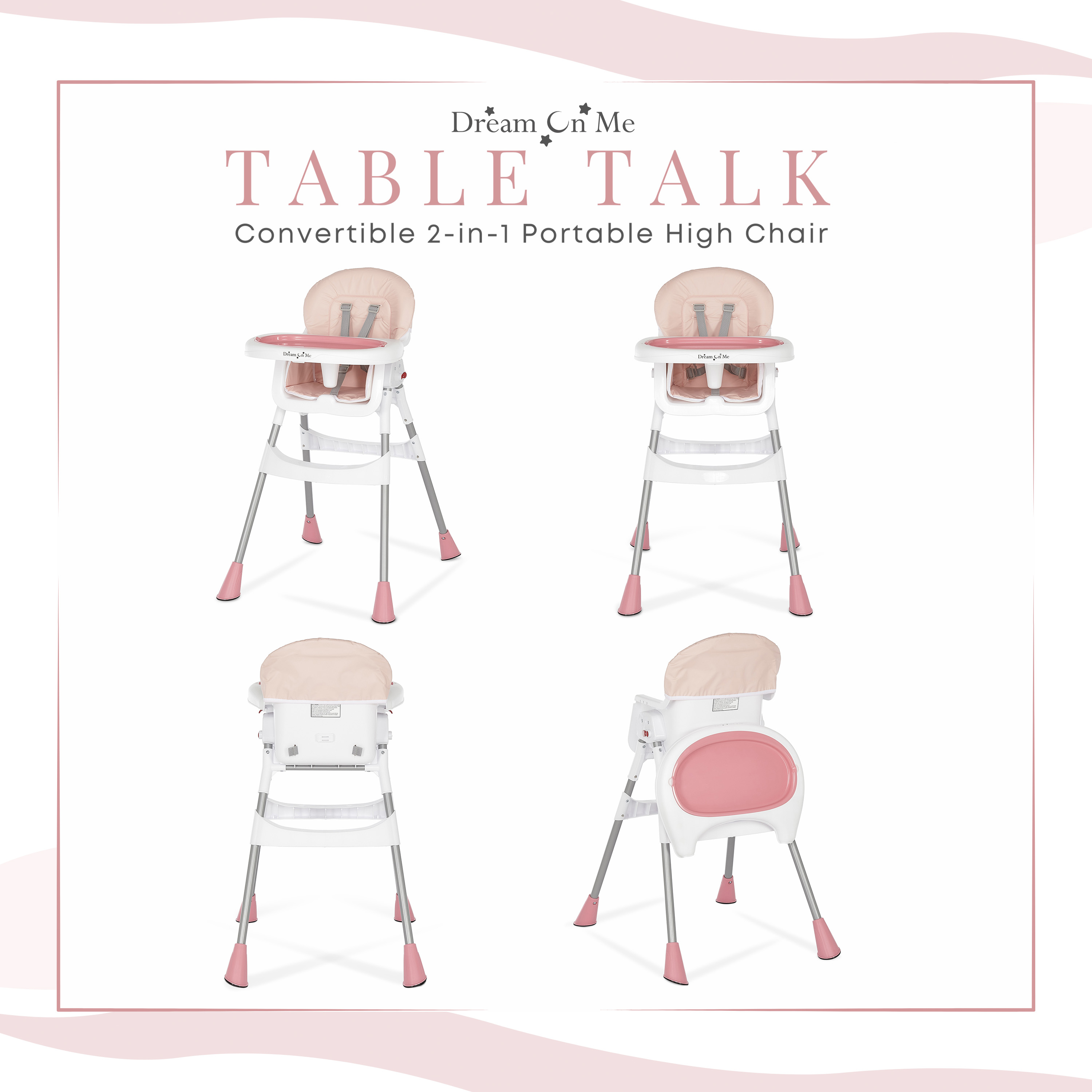 Dream On Me Portable 2-In-1 Table Talk High Chair, Gray