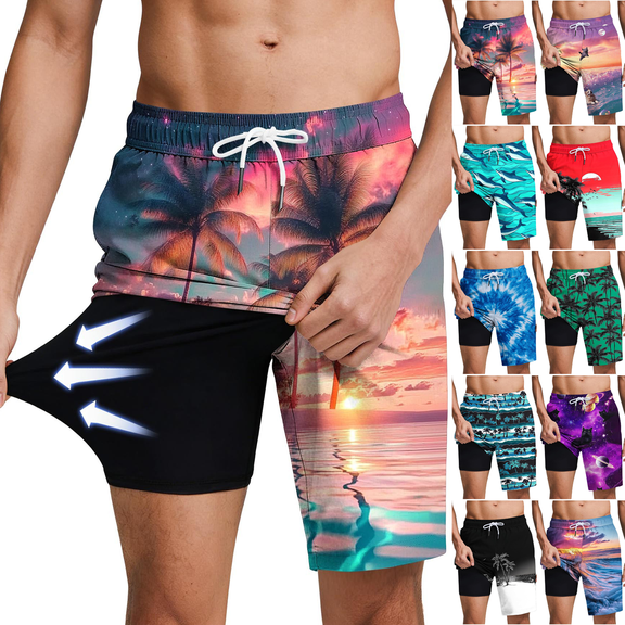 Dvprdro Mens Swim Trunks Elastic Drawstring Waist Beach Shorts with Lined Inner Liner Side Pockets Summer Surf Swimming Trunks