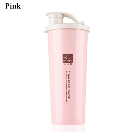 

450ml Portable Drinkware Multi-Functional Single Layer Mouth Water Cup Mugs Wheat Straw Drink Bottle PINK