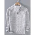 thumbnail image 6 of Men Half Zip Mock Neck Cable Knit Cotton Pullover Sweater Gray XXXL, 6 of 7