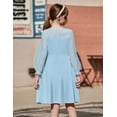 thumbnail image 3 of Oudiya Girls Mesh Puff Lantern Long Sleeve High Waist Formal A Line Light Blue Dress with Pockets for Kids 6-13 Years, 3 of 8