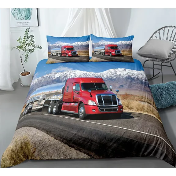 YJHDM Truck Highway Duvet Cover Pillowcase Twin Full Queen King Super K Bedding Set Men Kid Gift