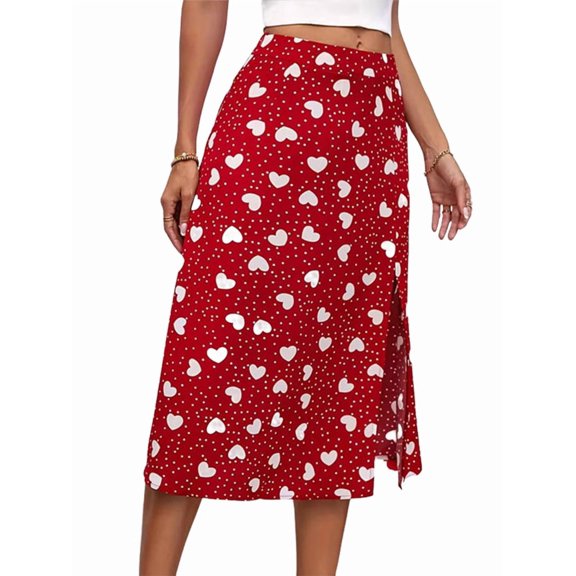 Women's Slit Split Long Skirts High Waisted Maxi Skirts Red XL