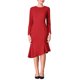 thumbnail image 1 of Vestido formal de cola de pez de manga larga y cuello redondo para mujer Inspire Chic con cinturón en color rojo vino, 1 of 5