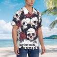 thumbnail image 3 of Vsdgher Gothic Skulls And Roses Print Men's Hawaiian Shirts Button Down Tropical Holiday Beach Shirts Vacation Clothes,Medium, 3 of 7