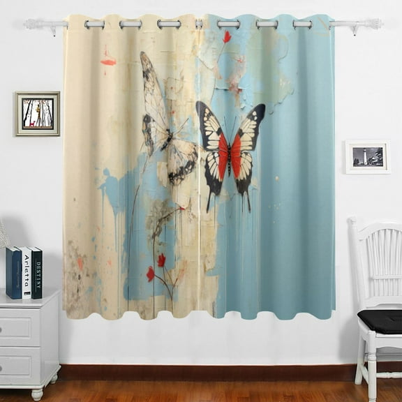 Butterflies Wall Curtains Black Out 63 Inch Length Curtains for Sliding Glass Doors Bedroom Living Room 2 Panels Set