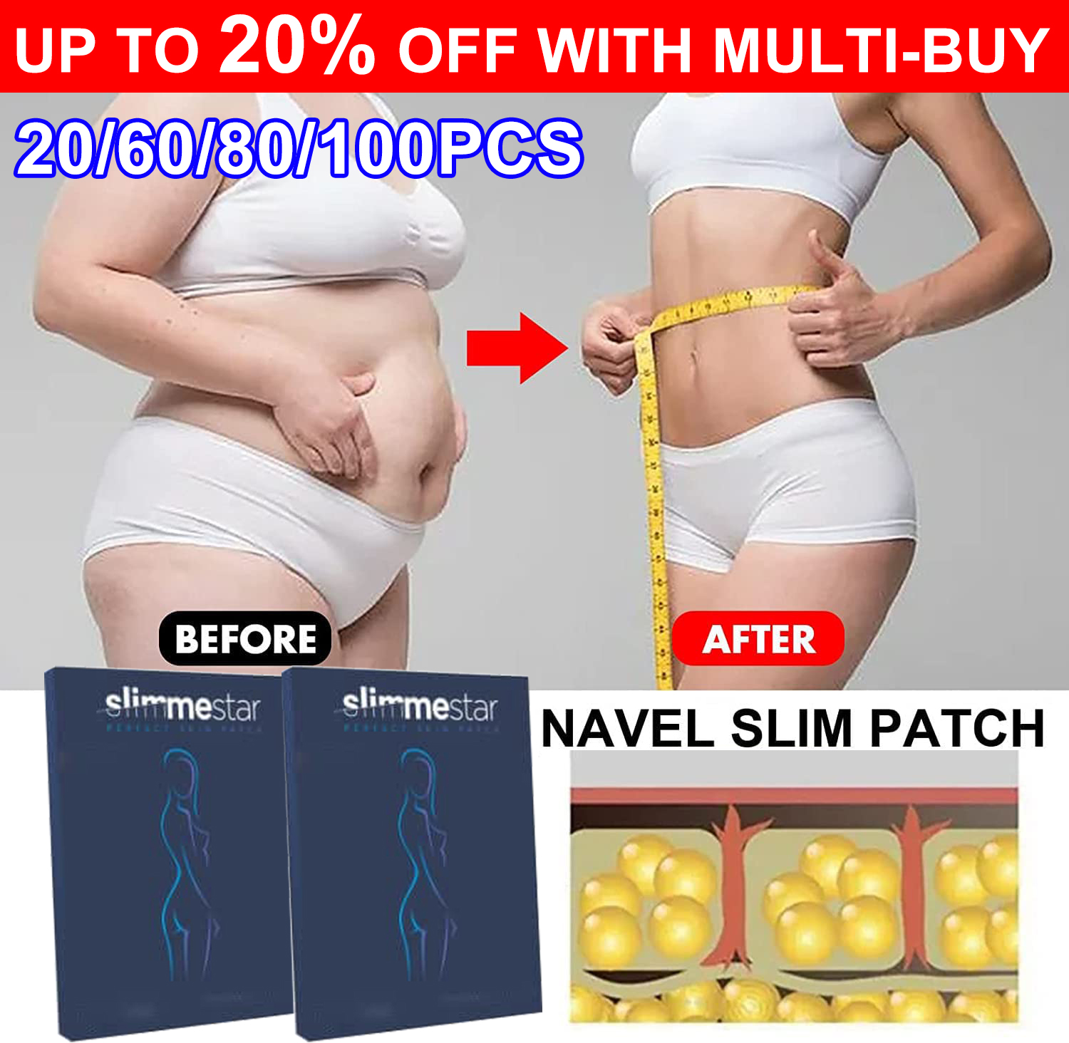 20PCS Belly Slimming Patches,Detox Slimming Patches,Fat Burning Waist